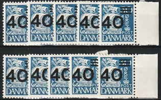 FRIMÆRKER DANMARK | 1940 - AFA 265 - Provisorier - 40/30 øre blå x 10 stk. - Postfrisk